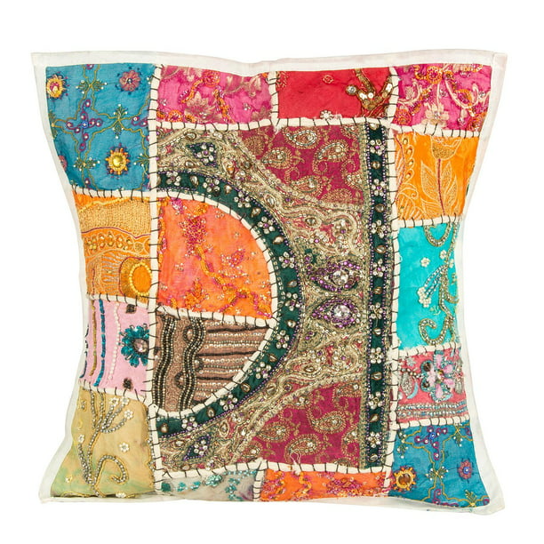 Patchwork 22/" Round Floor Cushion Pillow Cover Handmade Vintage Ethnic Boho Deco